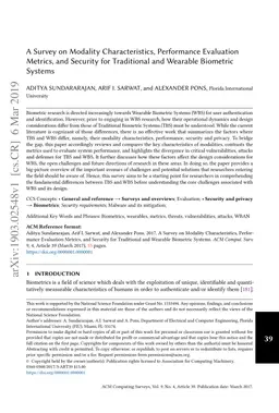 A Survey on Modality Characteristics, Performance Evaluation Metrics,
  and Security for Traditional and Wearable Biometric Systems