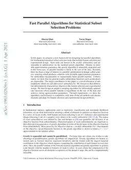 Fast Parallel Algorithms for Statistical Subset Selection Problems