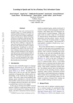 Learning to Speak and Act in a Fantasy Text Adventure Game