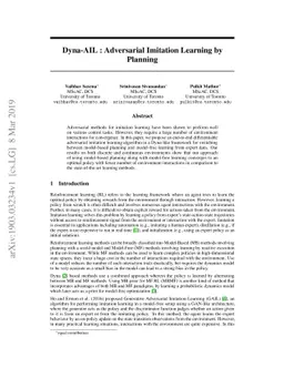 Dyna-AIL : Adversarial Imitation Learning by Planning