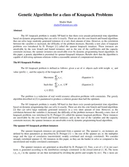 Genetic Algorithm for a class of Knapsack Problems