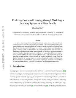 Realizing Continual Learning through Modeling a Learning System as a
  Fiber Bundle