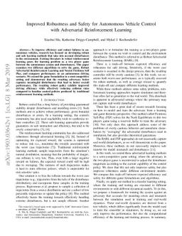 Improved Robustness and Safety for Autonomous Vehicle Control with
  Adversarial Reinforcement Learning