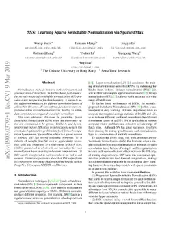 SSN: Learning Sparse Switchable Normalization via SparsestMax
