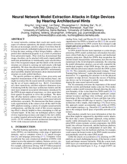 Neural Network Model Extraction Attacks in Edge Devices by Hearing
  Architectural Hints