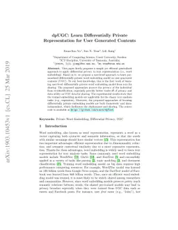 dpUGC: Learn Differentially Private Representation for User Generated
  Contents