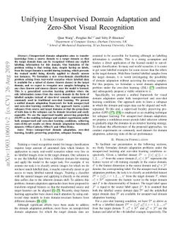 Unifying Unsupervised Domain Adaptation and Zero-Shot Visual Recognition
