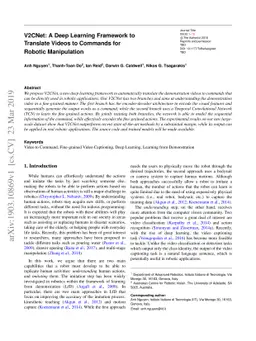 V2CNet: A Deep Learning Framework to Translate Videos to Commands for
  Robotic Manipulation