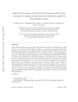 Improved robustness of reinforcement learning policies upon conversion
  to spiking neuronal network platforms applied to ATARI games