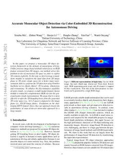 Accurate Monocular Object Detection via Color-Embedded 3D Reconstruction
  for Autonomous Driving