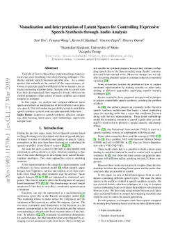 Visualization and Interpretation of Latent Spaces for Controlling
  Expressive Speech Synthesis through Audio Analysis