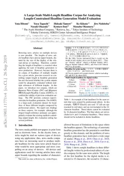 A Large-Scale Multi-Length Headline Corpus for Analyzing
  Length-Constrained Headline Generation Model Evaluation