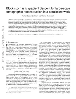 Block stochastic gradient descent for large-scale tomographic
  reconstruction in a parallel network