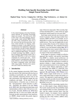 Distilling Task-Specific Knowledge from BERT into Simple Neural Networks