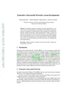 Generative Adversarial Networks: recent developments