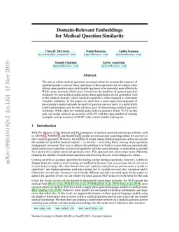 Domain-Relevant Embeddings for Medical Question Similarity