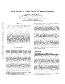 On the adequacy of untuned warmup for adaptive optimization