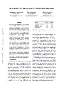Perturbation Sensitivity Analysis to Detect Unintended Model Biases