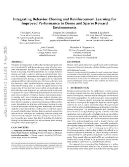 Integrating Behavior Cloning and Reinforcement Learning for Improved
  Performance in Dense and Sparse Reward Environments