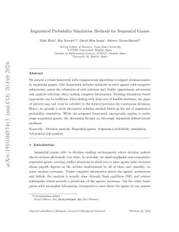 Augmented Probability Simulation Methods for Sequential Games