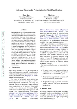 Universal Adversarial Perturbation for Text Classification