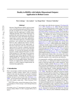 Duality in RKHSs with Infinite Dimensional Outputs: Application to
  Robust Losses