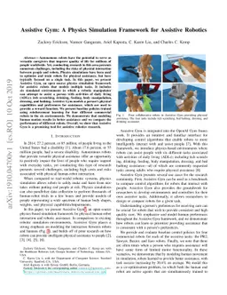 Assistive Gym: A Physics Simulation Framework for Assistive Robotics