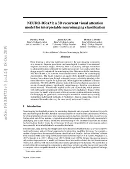 NEURO-DRAM: a 3D recurrent visual attention model for interpretable
  neuroimaging classification