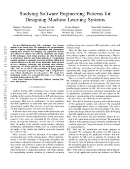 Studying Software Engineering Patterns for Designing Machine Learning
  Systems