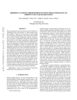 ErrorNet: Learning error representations from limited data to improve
  vascular segmentation