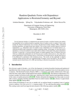 Random Quadratic Forms with Dependence: Applications to Restricted
  Isometry and Beyond