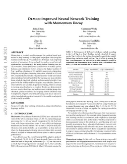 Demon: Improved Neural Network Training with Momentum Decay