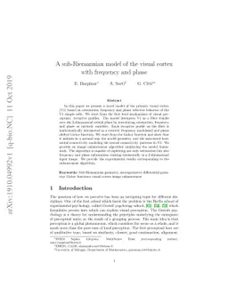 A sub-Riemannian model of the visual cortex with frequency and phase