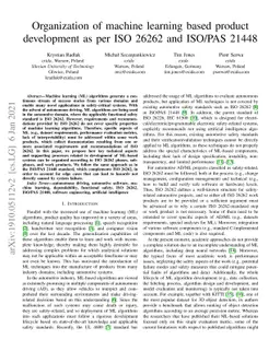 Organization of machine learning based product development as per ISO
  26262 and ISO/PAS 21448