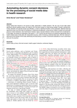 Automating dynamic consent decisions for the processing of social media
  data in health research