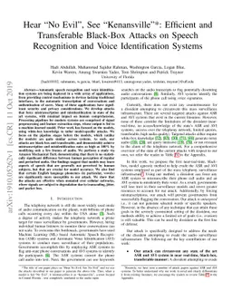 Hear "No Evil", See "Kenansville": Efficient and Transferable Black-Box
  Attacks on Speech Recognition and Voice Identification Systems