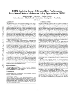 EDEN: Enabling Energy-Efficient, High-Performance Deep Neural Network
  Inference Using Approximate DRAM