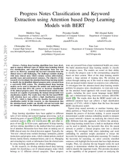 Progress Notes Classification and Keyword Extraction using
  Attention-based Deep Learning Models with BERT