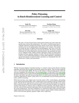 Policy Poisoning in Batch Reinforcement Learning and Control