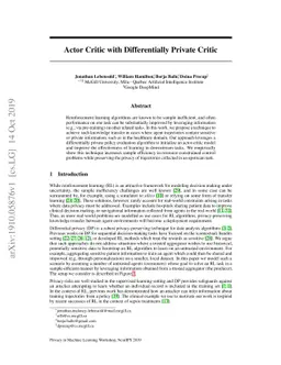 Actor Critic with Differentially Private Critic