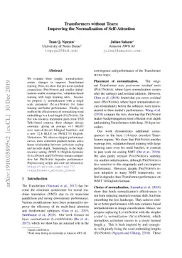 Transformers without Tears: Improving the Normalization of
  Self-Attention