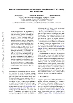 Feature-Dependent Confusion Matrices for Low-Resource NER Labeling with
  Noisy Labels