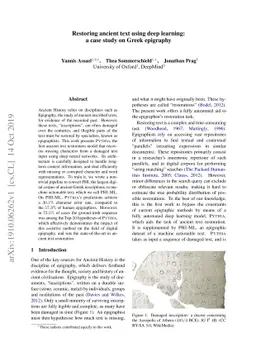 Restoring ancient text using deep learning: a case study on Greek
  epigraphy