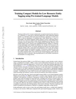 Training Compact Models for Low Resource Entity Tagging using
  Pre-trained Language Models