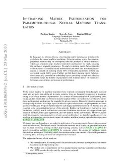 In-training Matrix Factorization for Parameter-frugal Neural Machine
  Translation