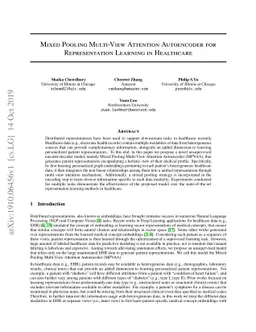 Mixed Pooling Multi-View Attention Autoencoder for Representation
  Learning in Healthcare
