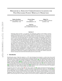 Hierarchical Semantic Correspondence Learning for Post-Discharge Patient
  Mortality Prediction