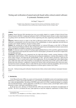 Testing and verification of neural-network-based safety-critical control
  software: A systematic literature review