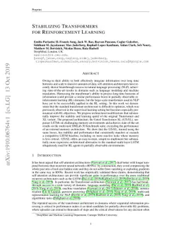 Stabilizing Transformers for Reinforcement Learning