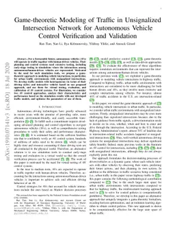 Game-theoretic Modeling of Traffic in Unsignalized Intersection Network
  for Autonomous Vehicle Control Verification and Validation